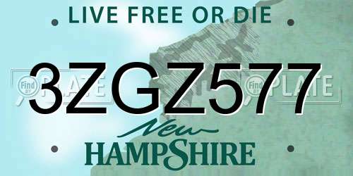 3ZGZ577 New Hampshire License Plate