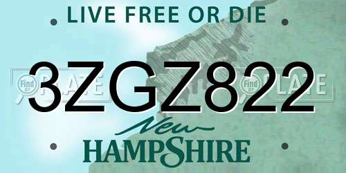 3ZGZ822 New Hampshire License Plate