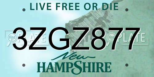 3ZGZ877 New Hampshire License Plate