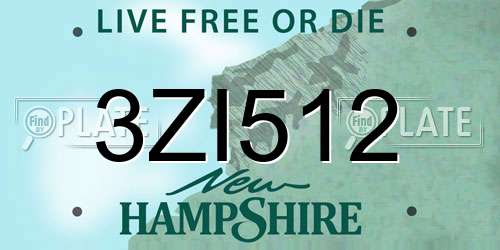 3ZI512 New Hampshire License Plate