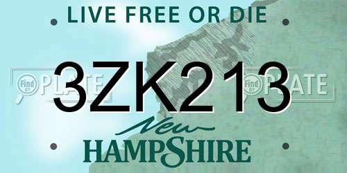 3ZK213 New Hampshire License Plate