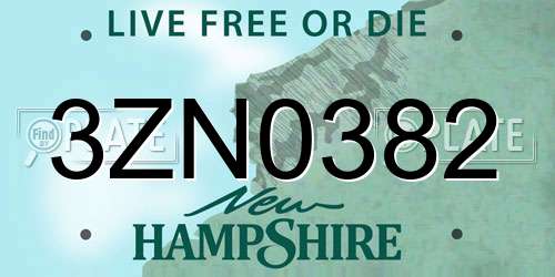 3ZN0382 New Hampshire License Plate