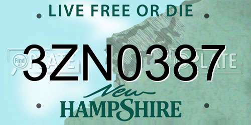 3ZN0387 New Hampshire License Plate