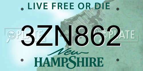 3ZN862 New Hampshire License Plate