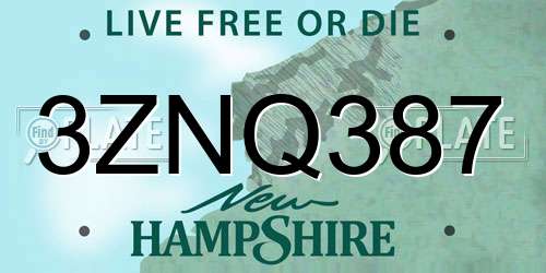 3ZNQ387 New Hampshire License Plate