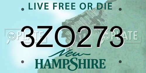 3ZO273 New Hampshire License Plate