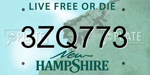 3ZQ773 New Hampshire License Plate