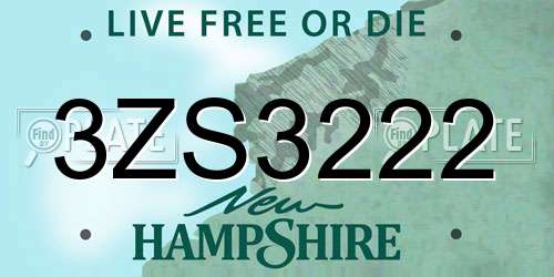 3ZS3222 New Hampshire License Plate