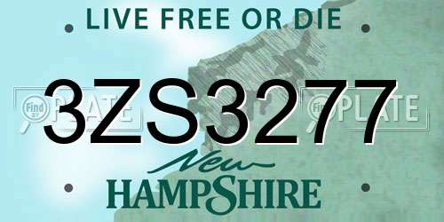 3ZS3277 New Hampshire License Plate