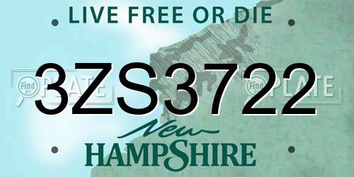 3ZS3722 New Hampshire License Plate
