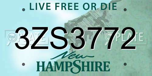 3ZS3772 New Hampshire License Plate