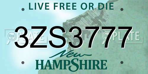 3ZS3777 New Hampshire License Plate