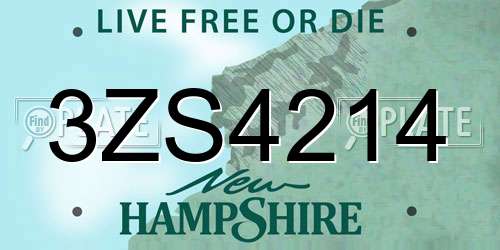 3ZS4214 New Hampshire License Plate