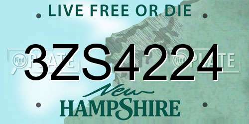 3ZS4224 New Hampshire License Plate