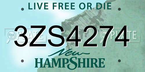 3ZS4274 New Hampshire License Plate