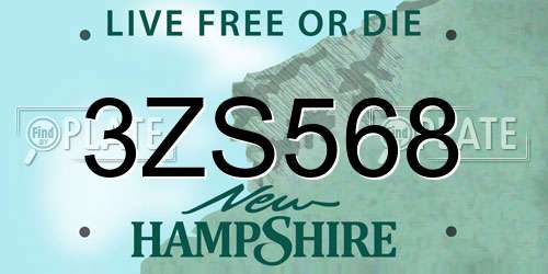 3ZS568 New Hampshire License Plate