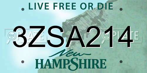 3ZSA214 New Hampshire License Plate