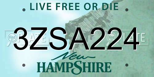 3ZSA224 New Hampshire License Plate