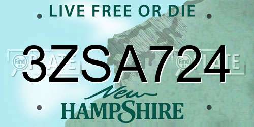 3ZSA724 New Hampshire License Plate
