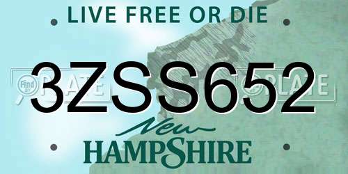 3ZSS652 New Hampshire License Plate