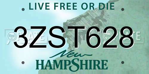 3ZST628 New Hampshire License Plate