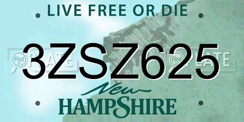 3ZSZ625 New Hampshire License Plate