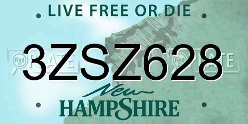 3ZSZ628 New Hampshire License Plate