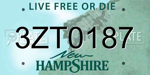 3ZT0187 New Hampshire License Plate