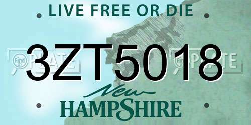 3ZT5018 New Hampshire License Plate