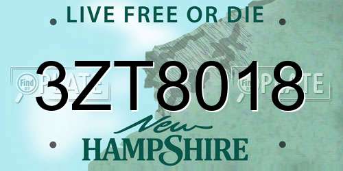 3ZT8018 New Hampshire License Plate