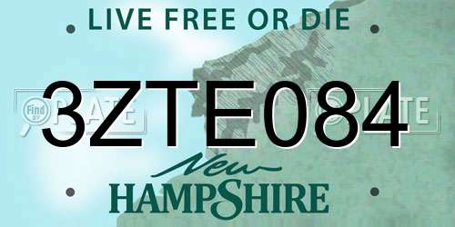 3ZTE084 New Hampshire License Plate
