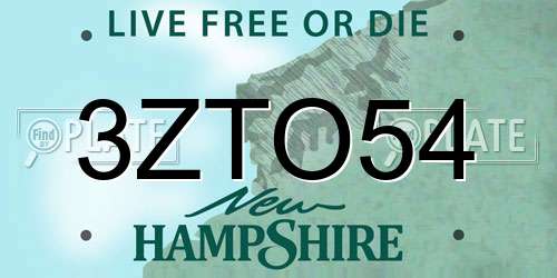 3ZTO54 New Hampshire License Plate