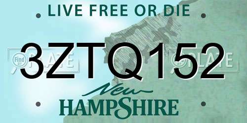 3ZTQ152 New Hampshire License Plate