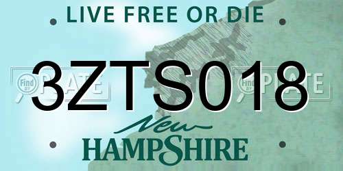 3ZTS018 New Hampshire License Plate