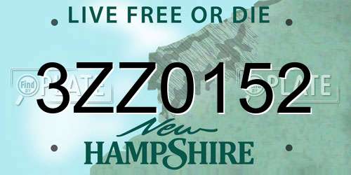 3ZZ0152 New Hampshire License Plate