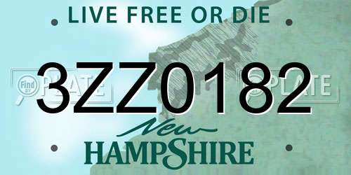 3ZZ0182 New Hampshire License Plate
