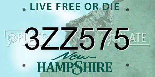 3ZZ575 New Hampshire License Plate
