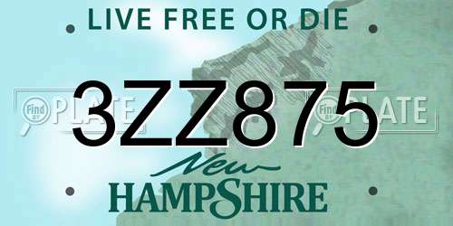 3ZZ875 New Hampshire License Plate