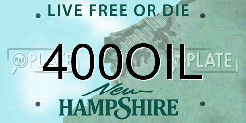 400OIL New Hampshire License Plate