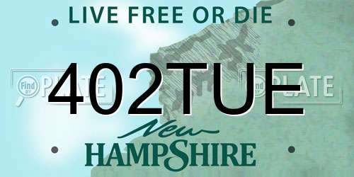 402TUE New Hampshire License Plate