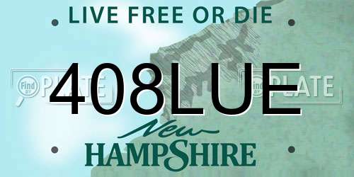 408LUE New Hampshire License Plate