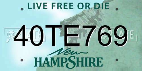 40TE769 New Hampshire License Plate