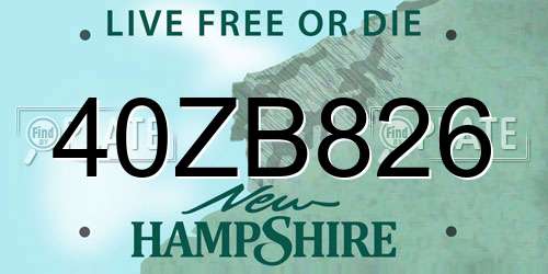 40ZB826 New Hampshire License Plate