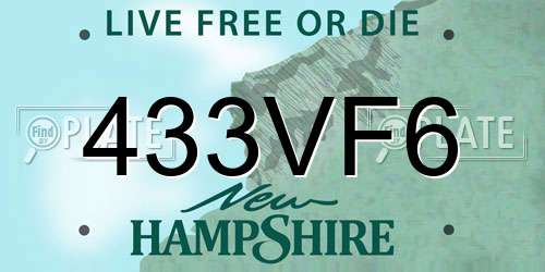 433VF6 New Hampshire License Plate