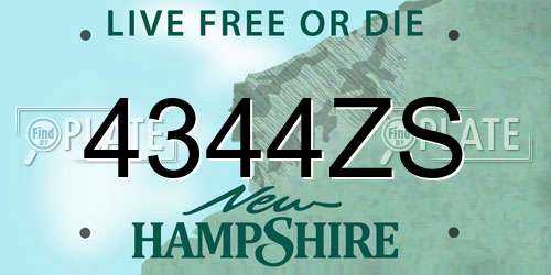 4344ZS New Hampshire License Plate