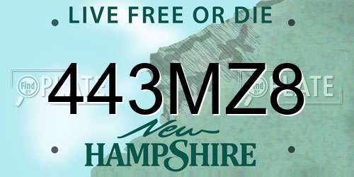 443MZ8 New Hampshire License Plate