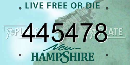 445478 New Hampshire License Plate