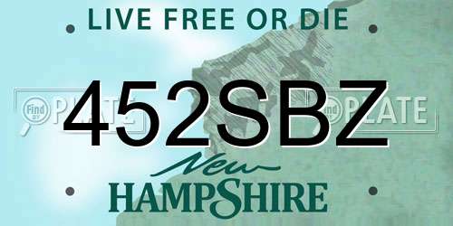 452SBZ New Hampshire License Plate
