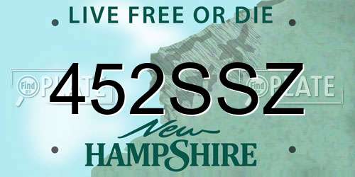 452SSZ New Hampshire License Plate