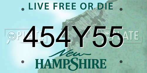 454Y55 New Hampshire License Plate